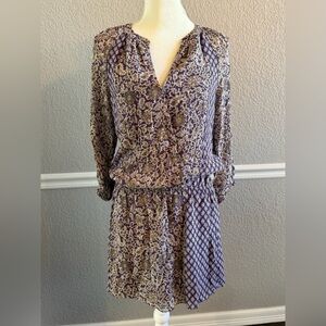 Joie Purple Paisley Faux Wrap Dress XS Silk Boho Long Sleeve Elastic Waist